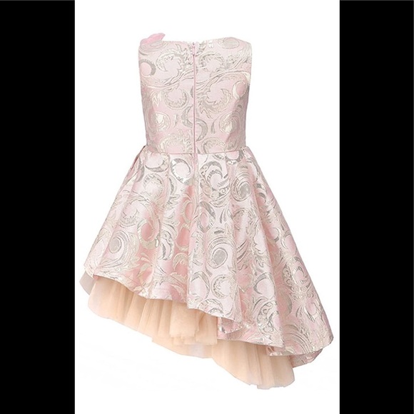 Asymmetrical silver jacquard brocade fancy dress - Picture 3 of 8